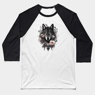 Gothic Floral Wolf Baseball T-Shirt